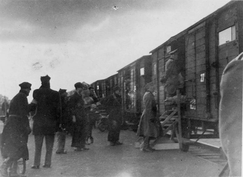Westerbork, Holland, loading Jews onto a deportation train